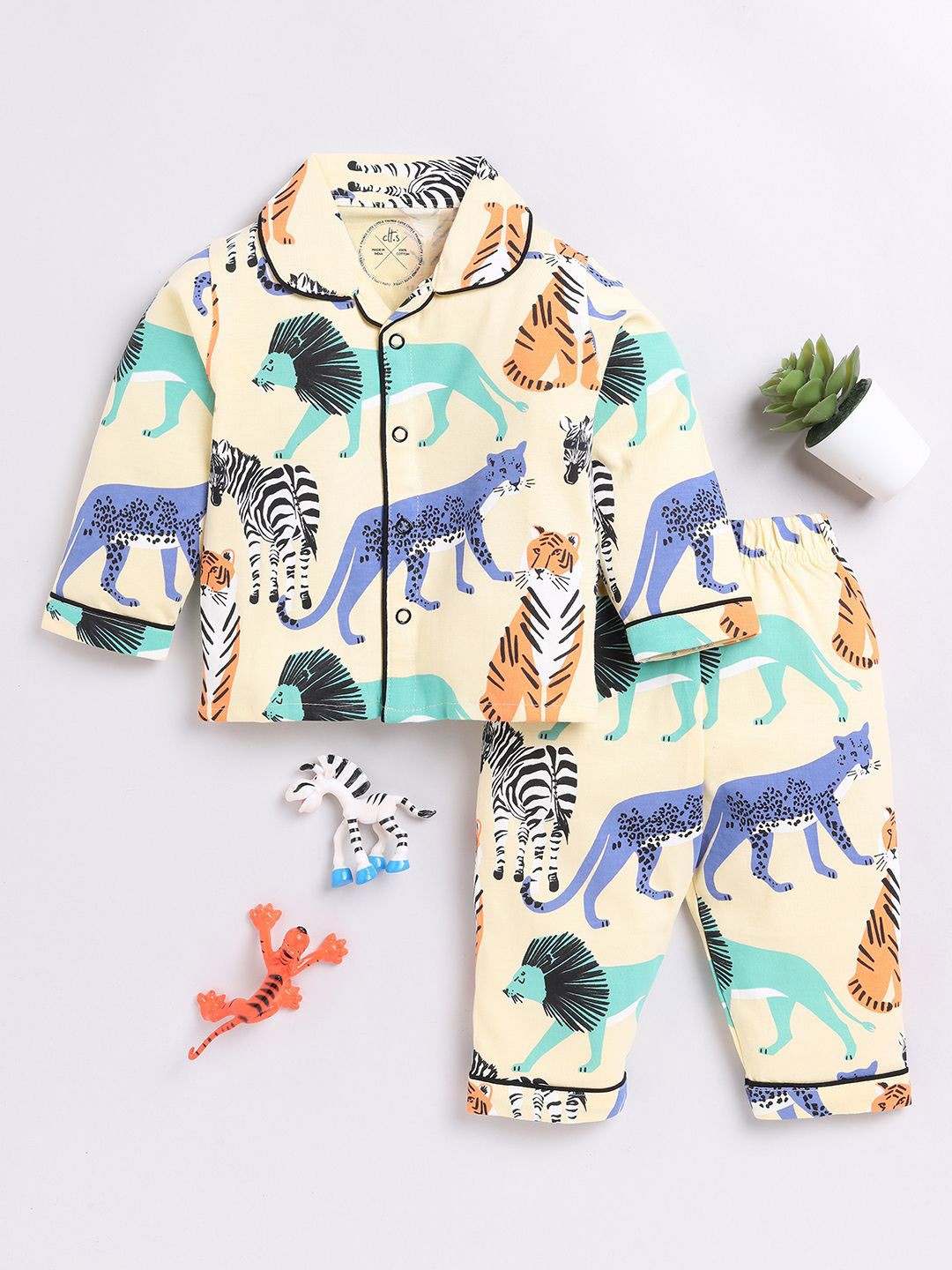 

Clt.s Unisex Kids Conversational Printed Pure Cotton Shirt & Pyjamas, Yellow