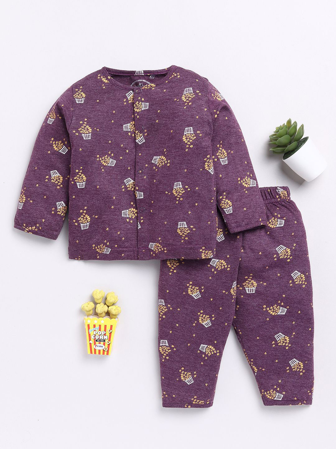 

Clt.s Unisex Kids Conversational Printed Round Neck Pure Cotton Shirt & Pyjamas, Purple