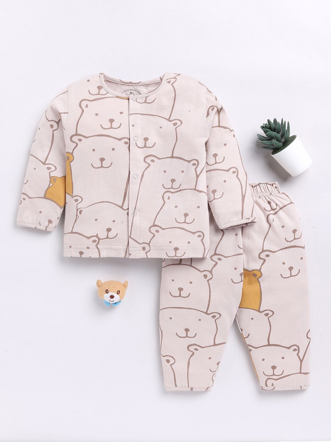 

Clt.s Unisex Kids Animal Printed Pure Cotton Night suit, Beige