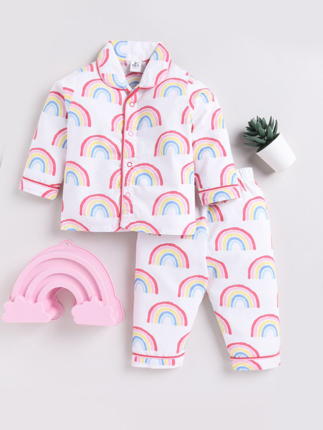

Clt.s Unisex Kids Graphic Printed Pure Cotton Night suit, Pink