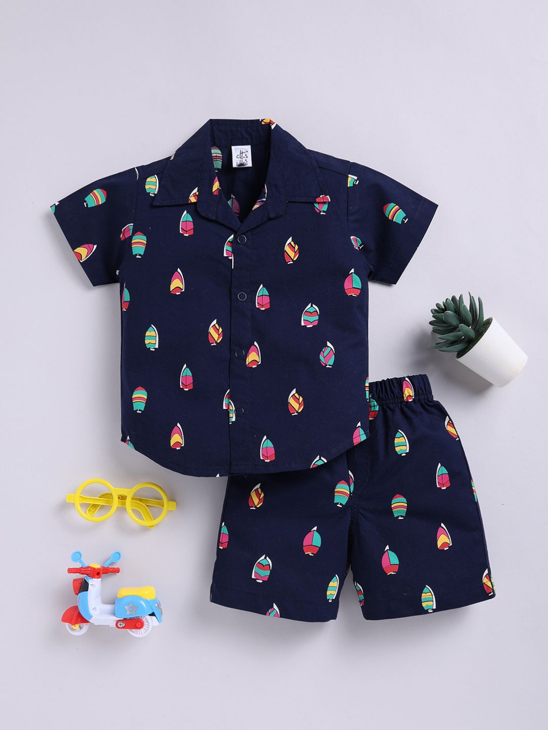 

Clt.s Unisex Kids Printed Pure Cotton Night Suit, Blue