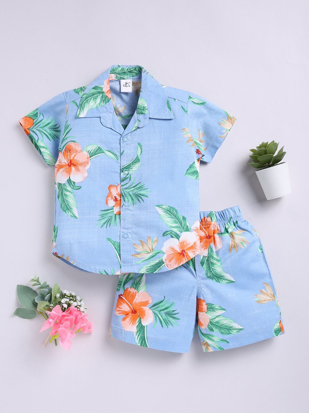 

Clt.s Unisex Kids Tropical Printed Pure Cotton Night suit, Blue