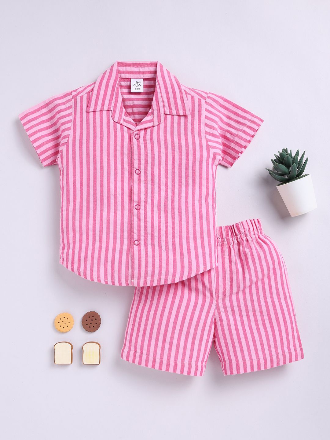 

Clt.s Unisex Kids Striped Pure Cotton Night Suit, Pink