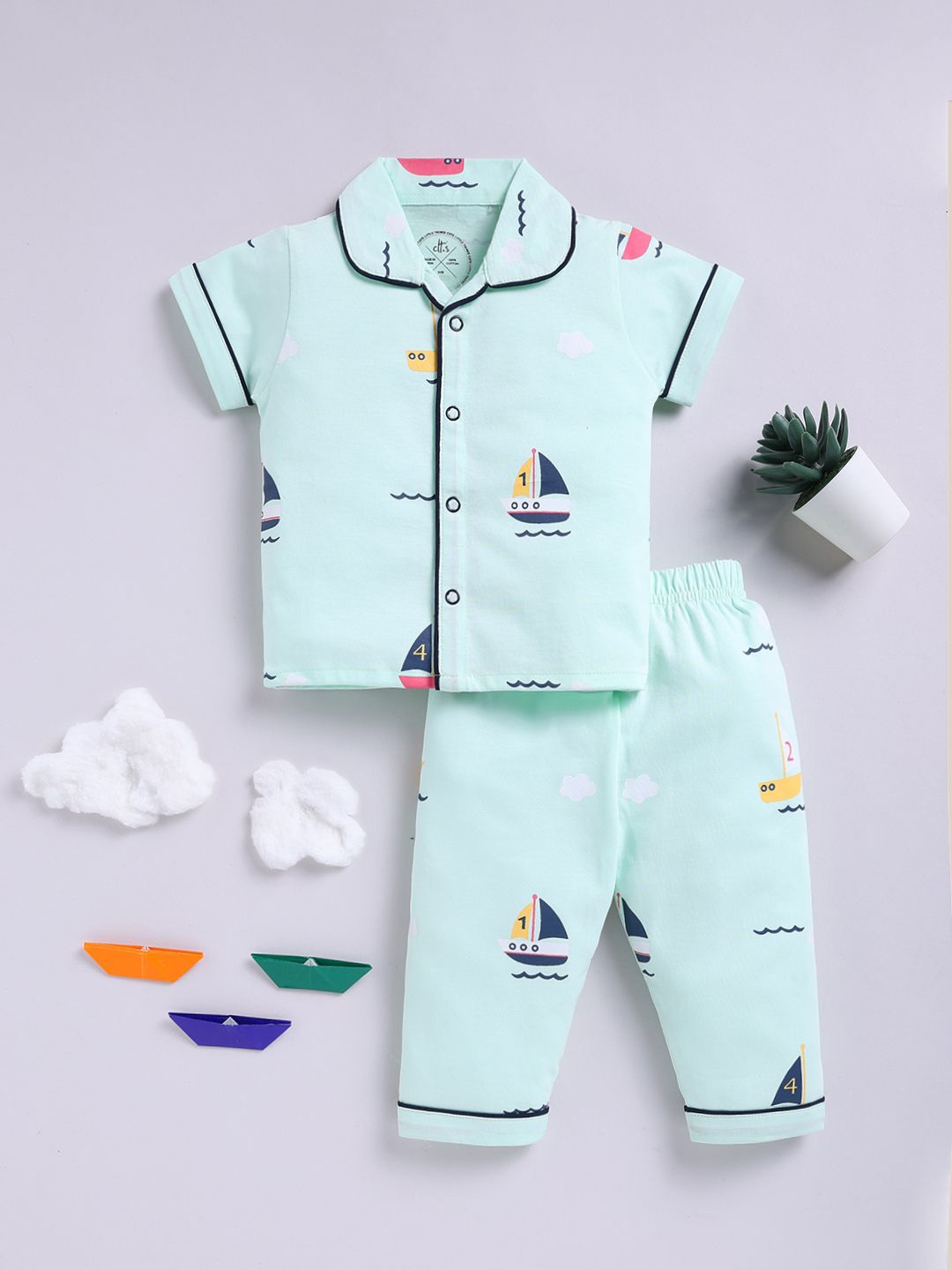 

Clt.s Unisex Kids Graphic Printed Pure Cotton Night suit, Sea green