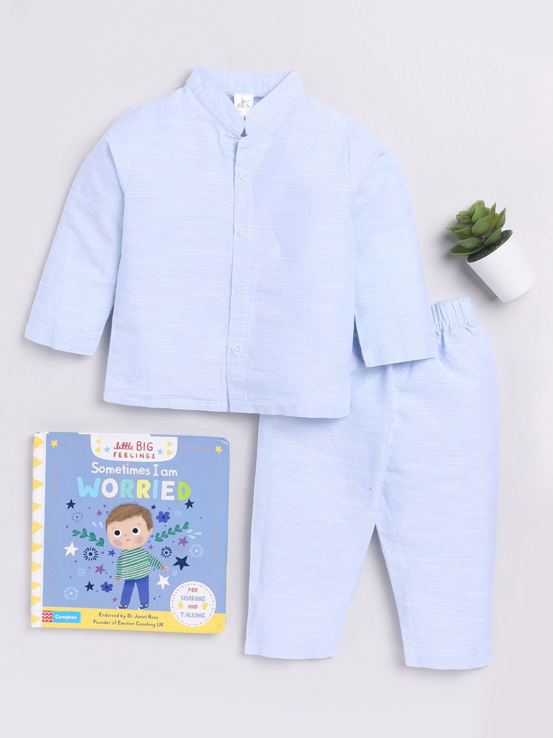 

Clt.s Unisex Kids Mandarin Collar Pure Cotton Night suit, Blue