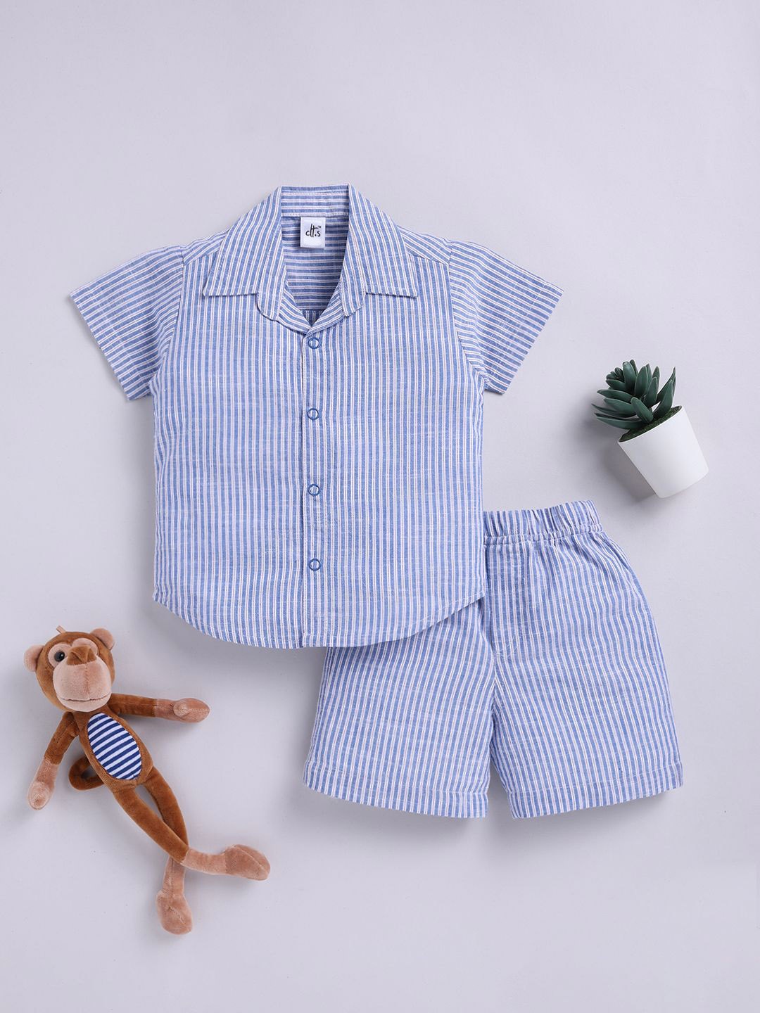 

Clt.s Unisex Kids Striped Pure Cotton Night suit, Blue