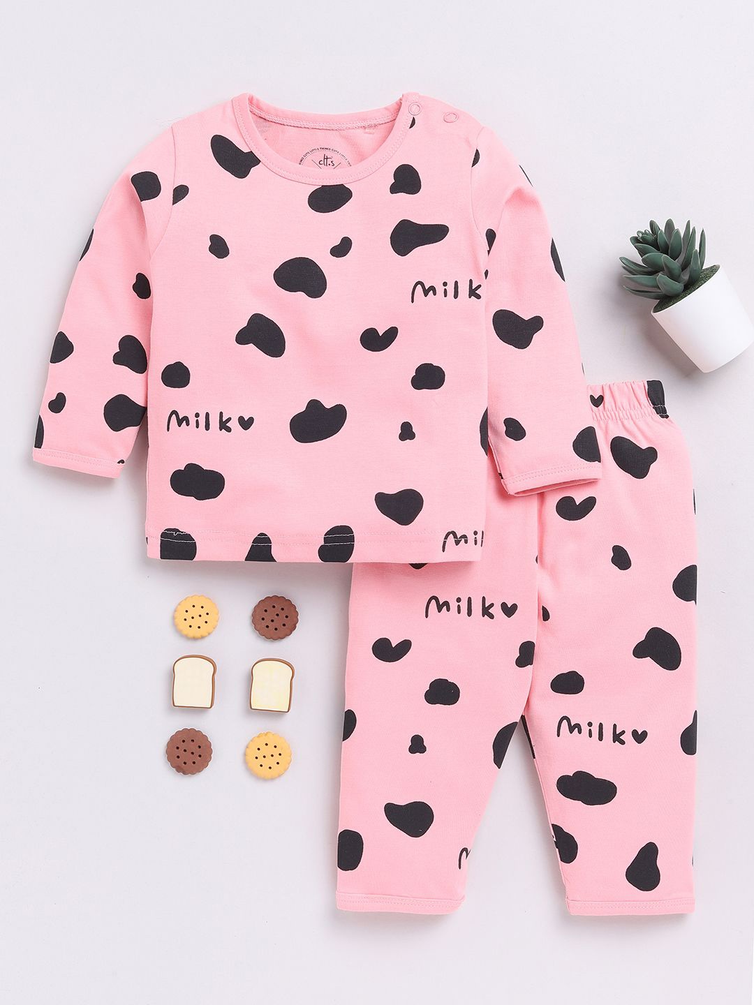 

Clt.s Unisex Kids Graphic Printed Pure Cotton Night suit, Pink