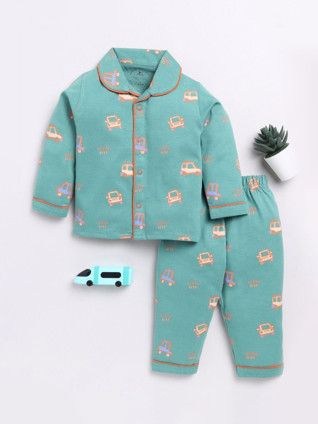 

Clt.s Unisex Kids Graphic Printed Pure Cotton Night suit, Teal