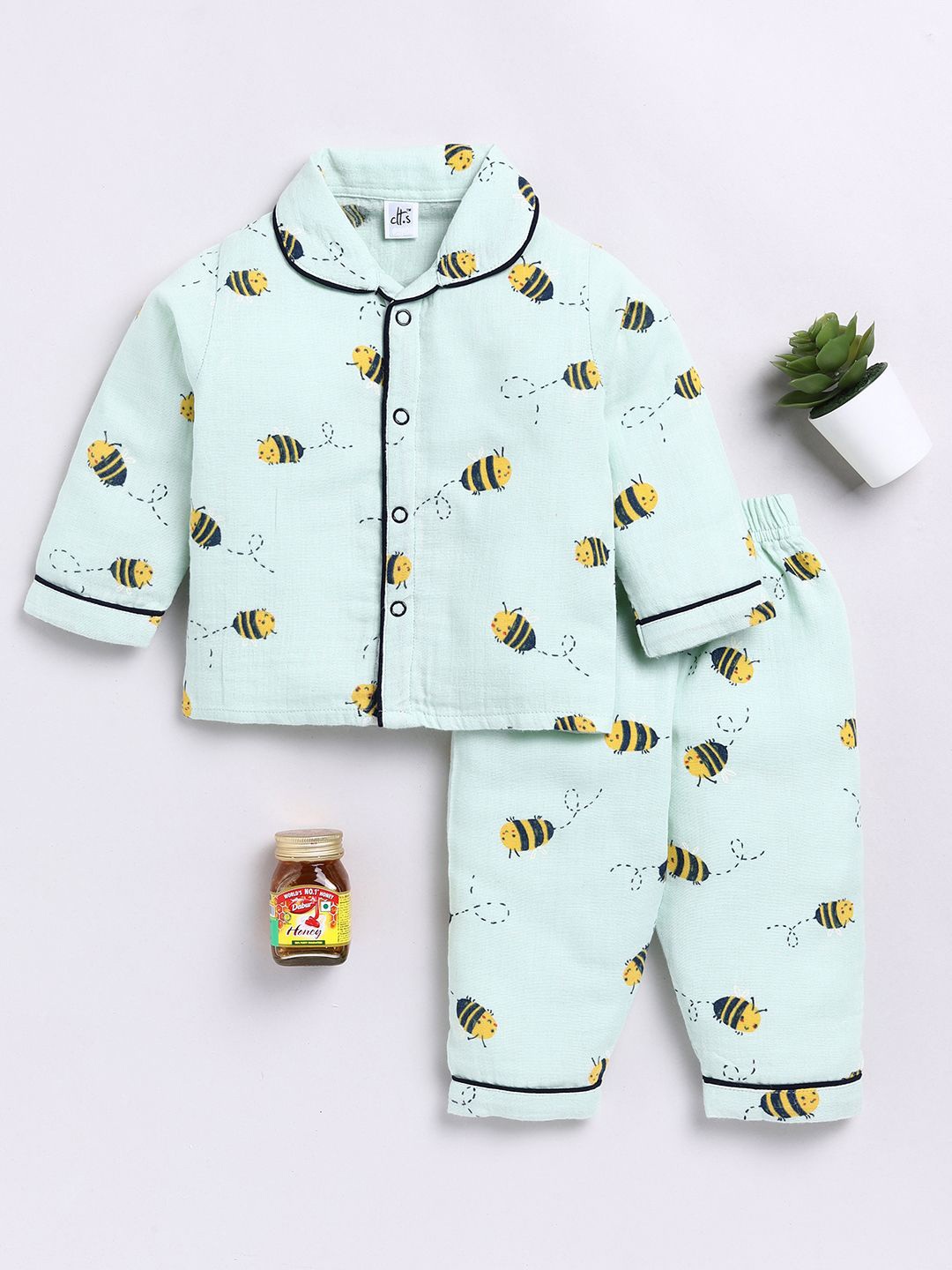 

Clt.s Unisex Kids Animal Printed Pure Cotton Night suit, Green