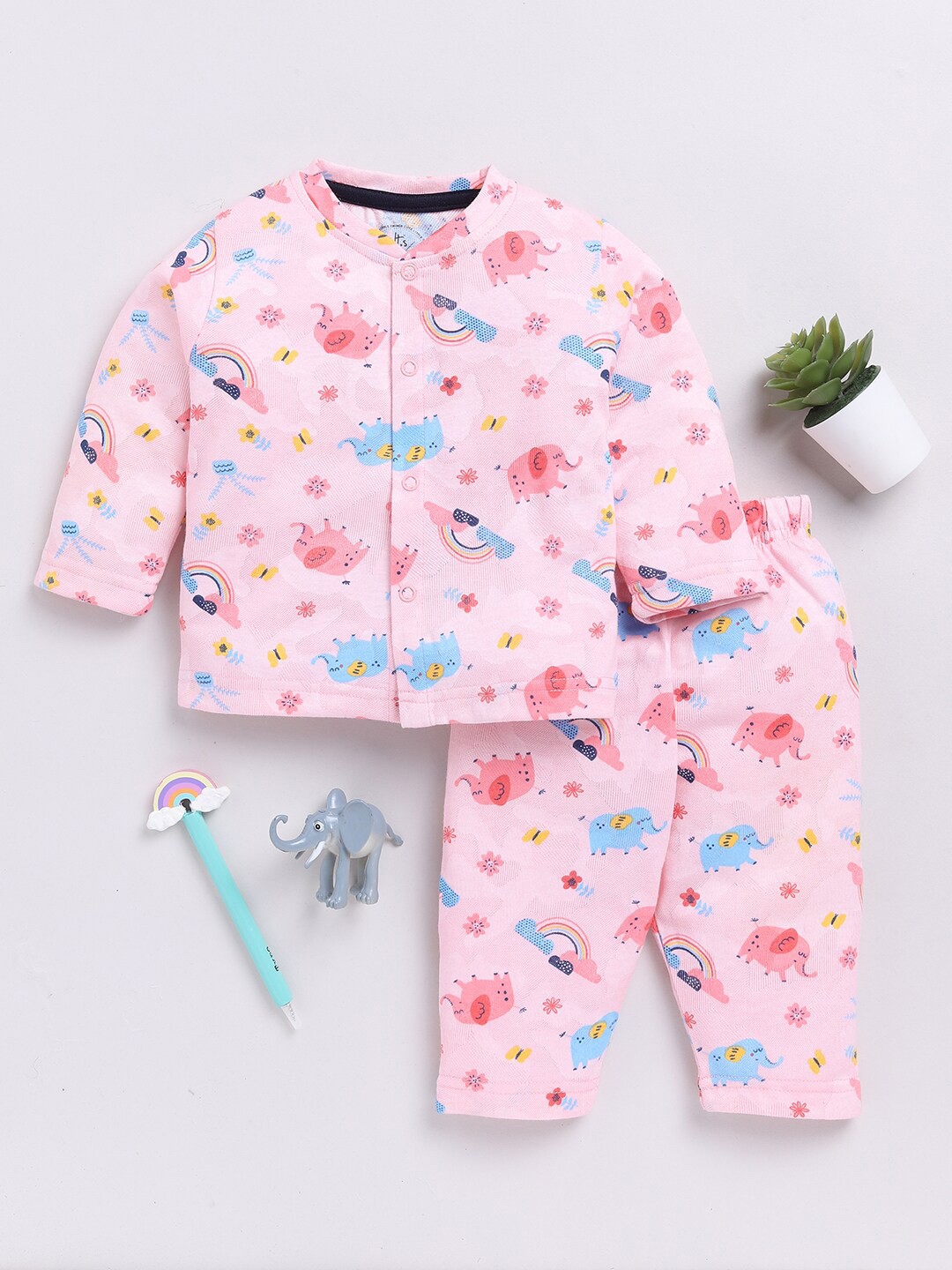 

Clt.s Unisex Kids Conversational Printed Round Neck Pure Cotton Shirt & Pyjamas, Pink