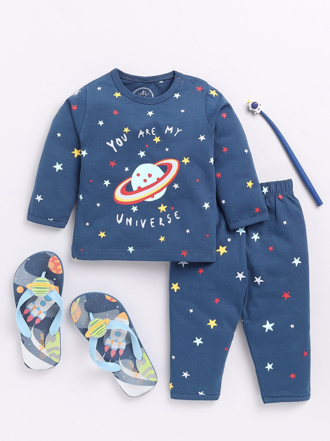 

Clt.s Unisex Kids Graphic Printed Pure Cotton Night Suit, Blue
