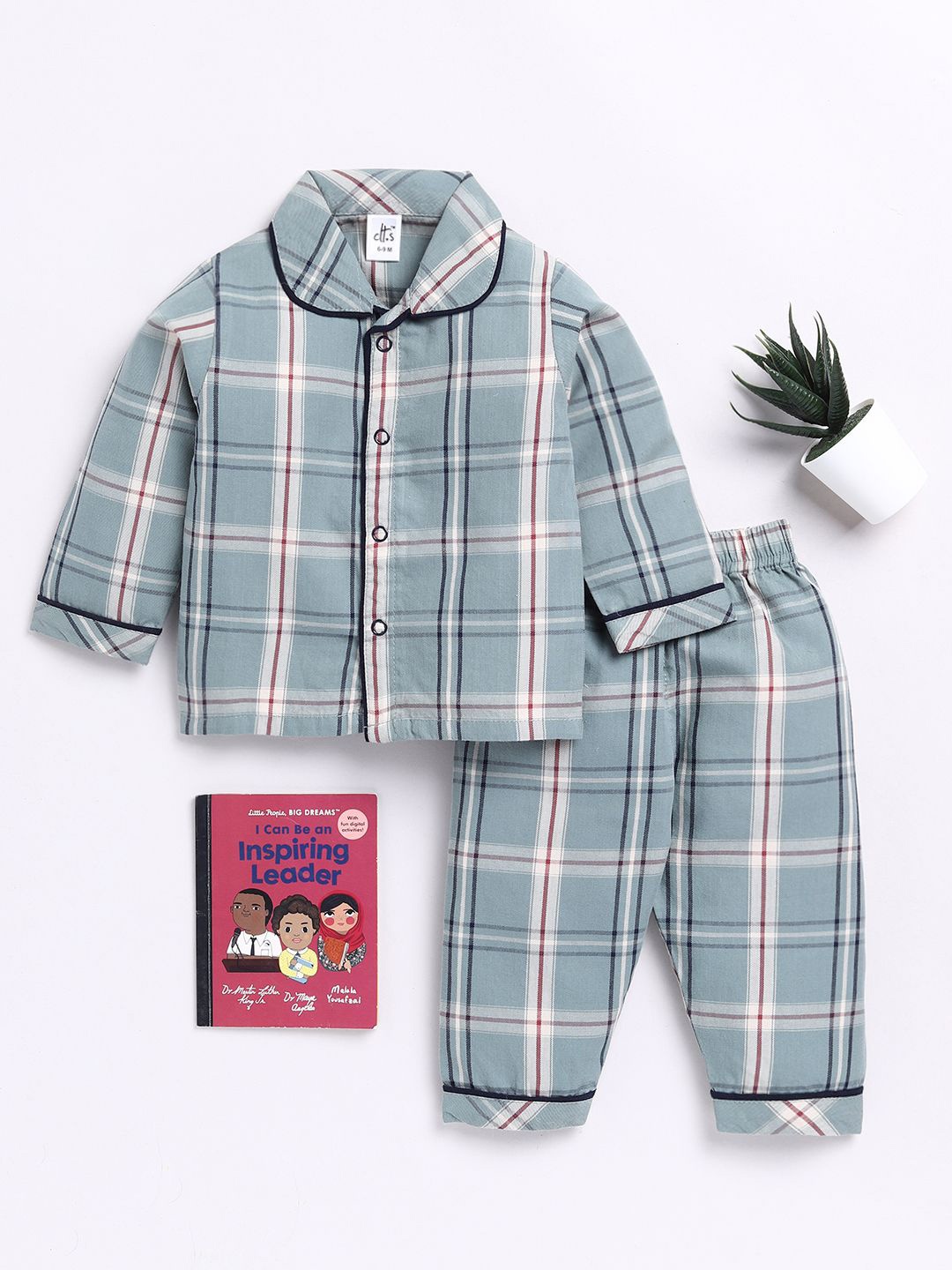 

Clt.s Kids Checked Long Sleeves Pure Cotton Shirt With Pyjamas, Blue