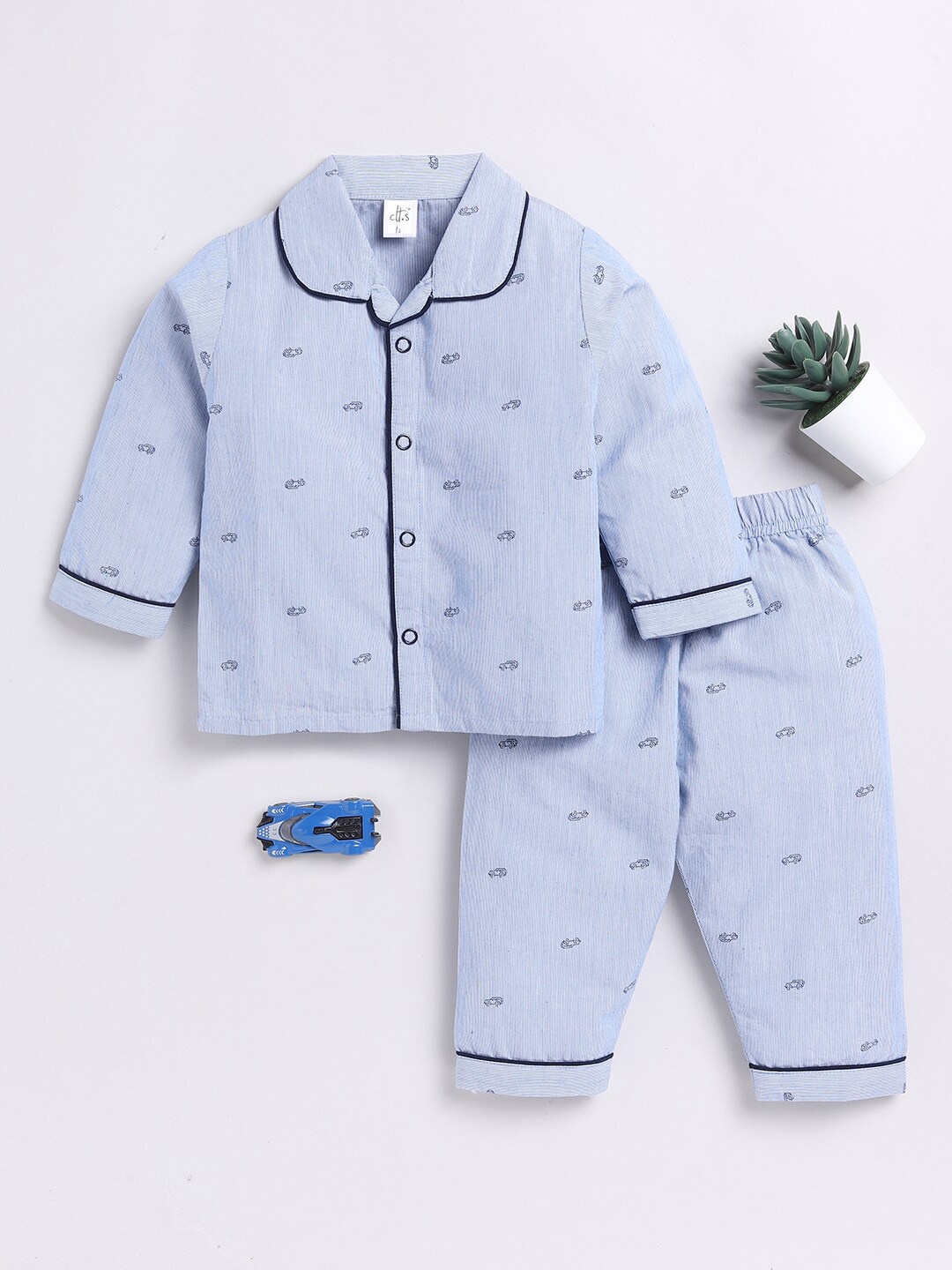 

Clt.s Unisex Kids Graphic Printed Pure Cotton Night Suit, Blue