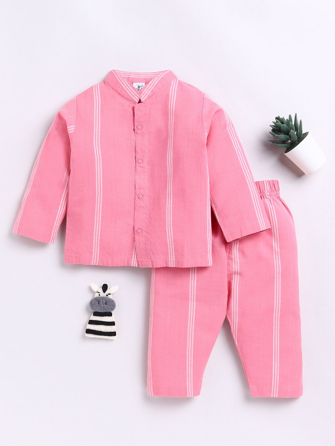 

Clt.s Infants Striped Pure Cotton Night Suit, Pink