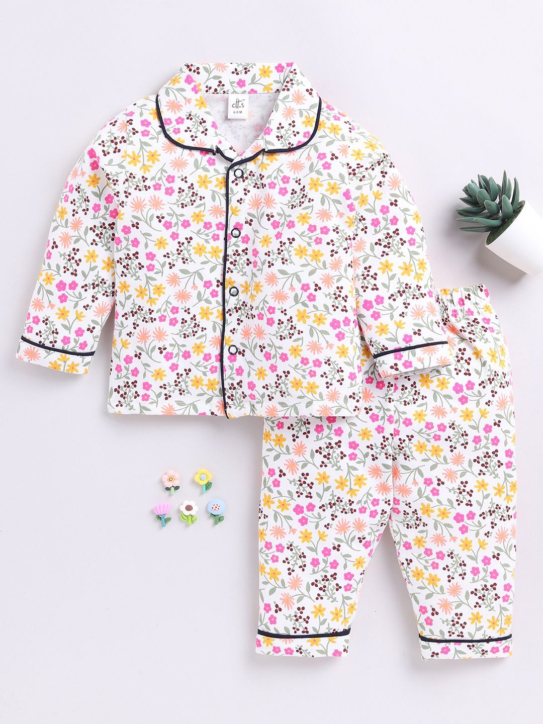 

Clt.s Unisex Kids Floral Printed Night Suit, White