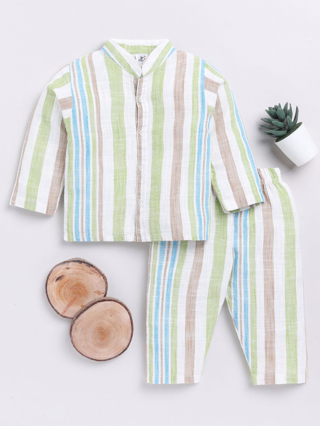 

Clt.s Unisex Kids Striped Pure Cotton Night Suit, Brown