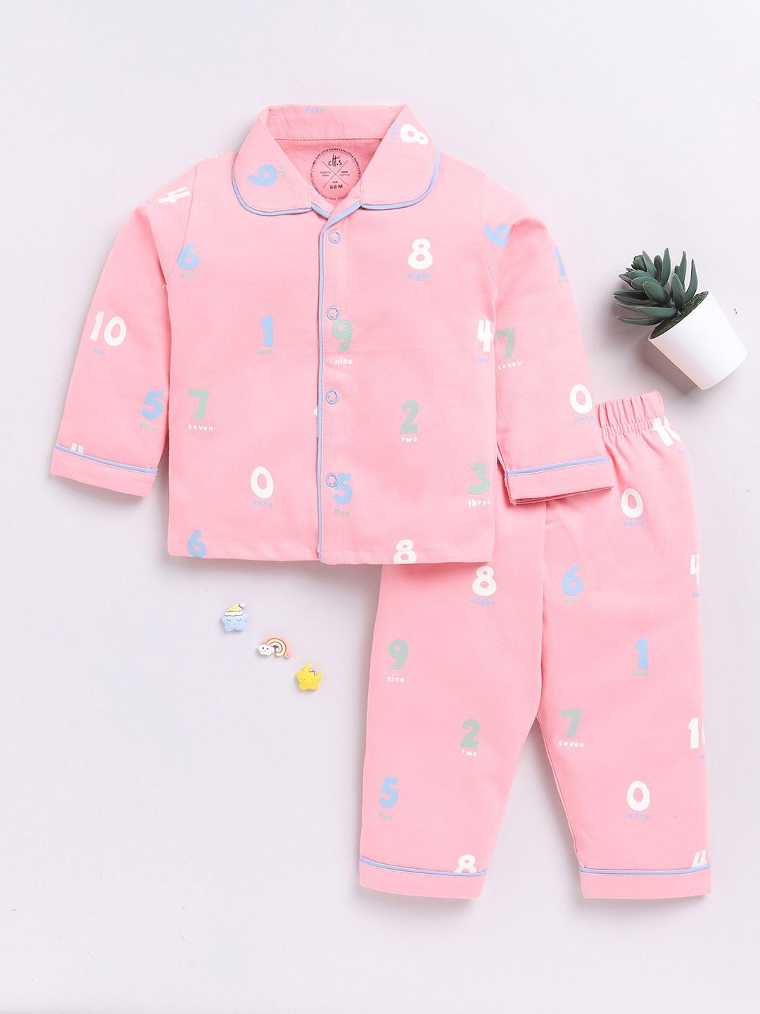 

Clt.s Unisex Kids Printed Pure Cotton Night Suit, Pink
