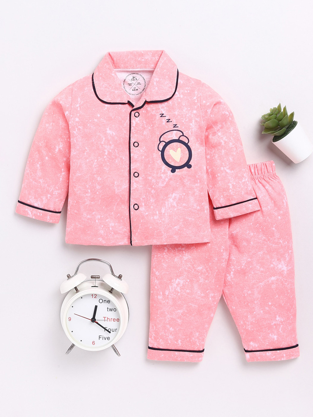 

Clt.s Unisex Kids Tie and Dye Printed Pure Cotton Shirt & Pyjamas, Pink