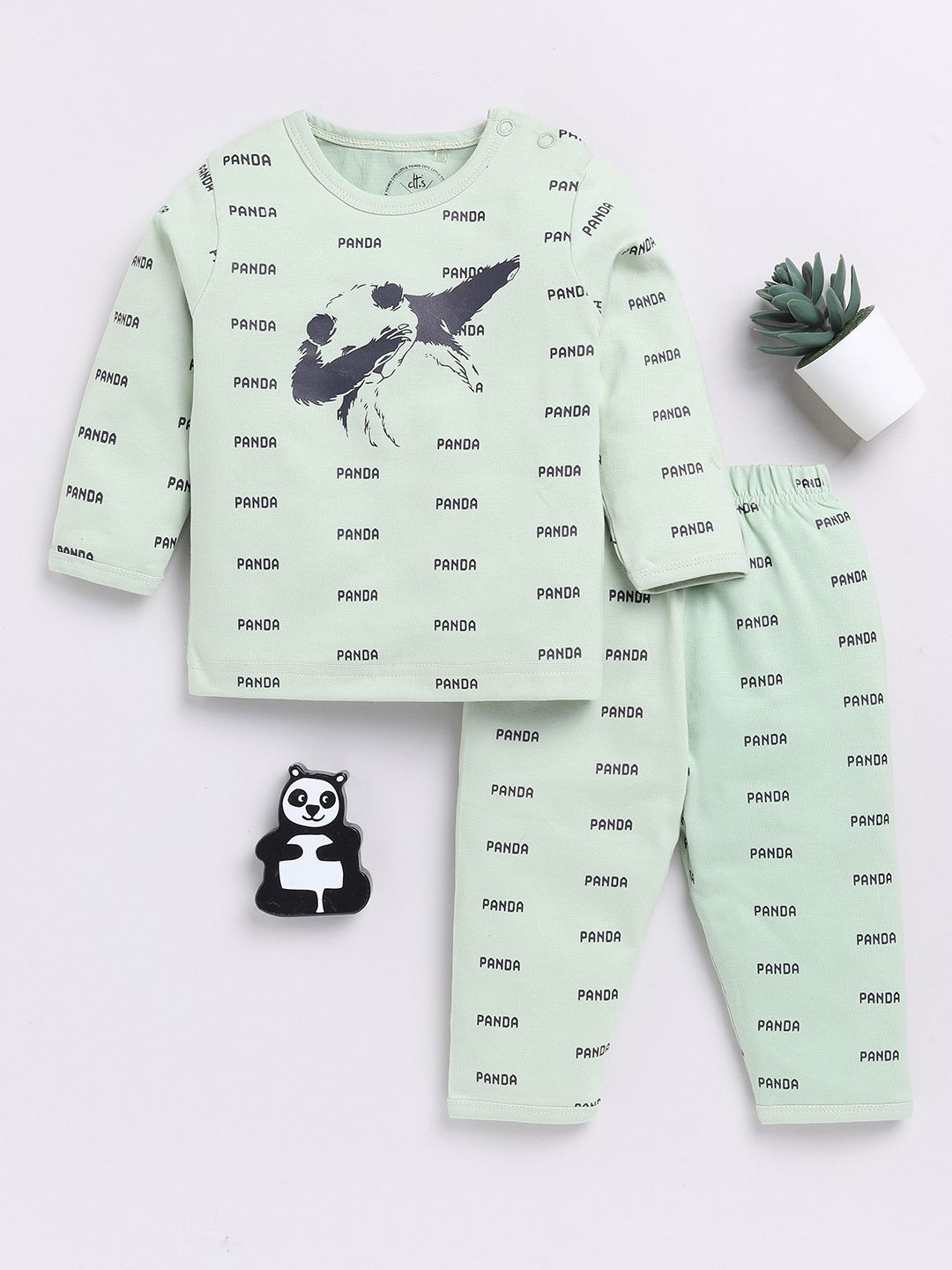 

Clt.s Unisex Kids Printed Pure Cotton Night Suit, Green