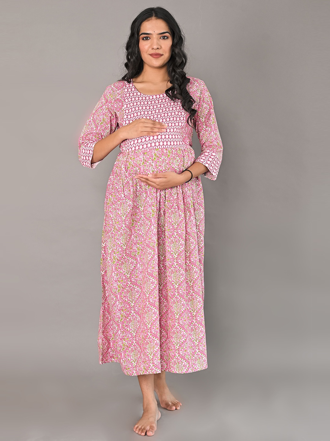 

KALINI Floral Print Maternity Empire Maxi Dress, Pink