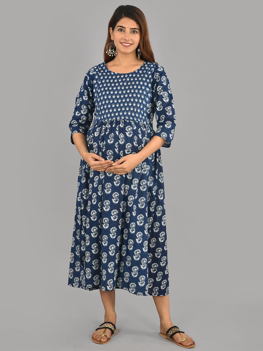 

KALINI Ethnic Motifs Print Maternity Empire Midi Dress, Blue