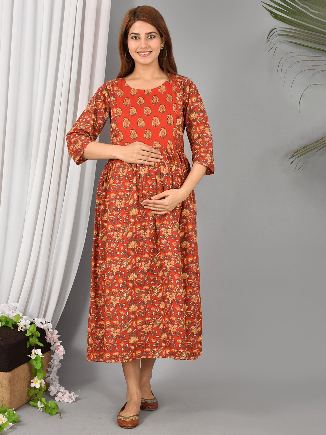 

KALINI Floral Print Maternity Maxi Dress, Maroon