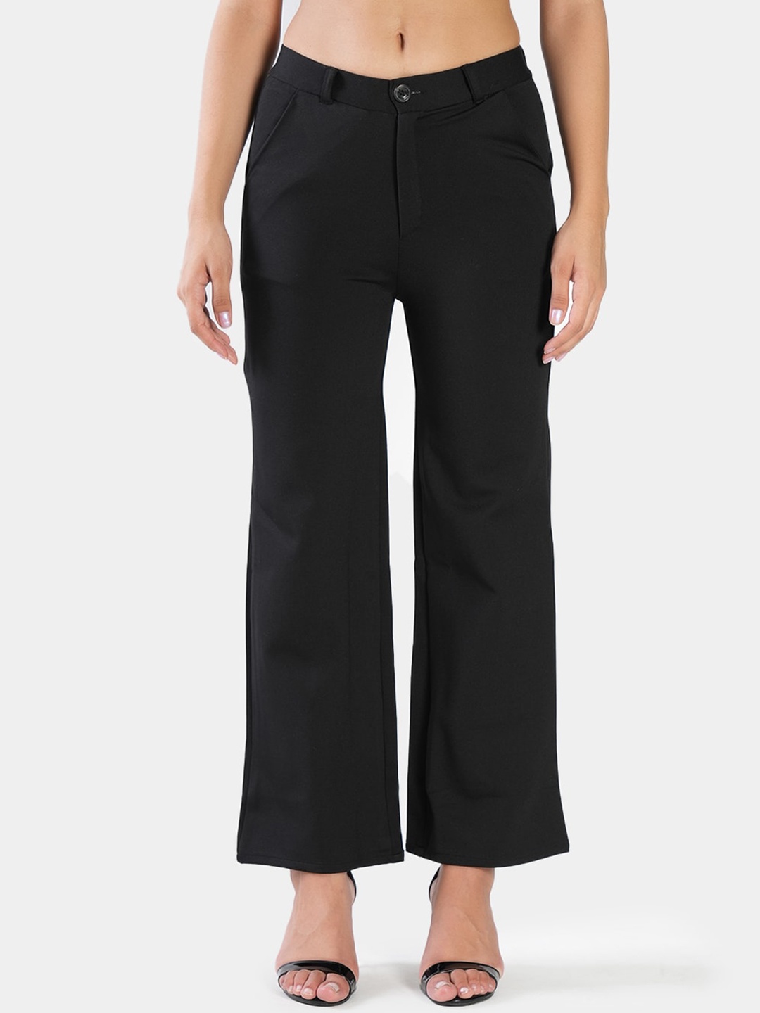

BAESD Women Straight Fit Easy Wash Trousers, Black