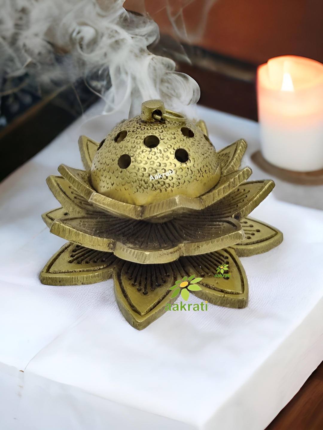 

Aakrati Yellow Brass Dhoop Dani Pooja Essentials