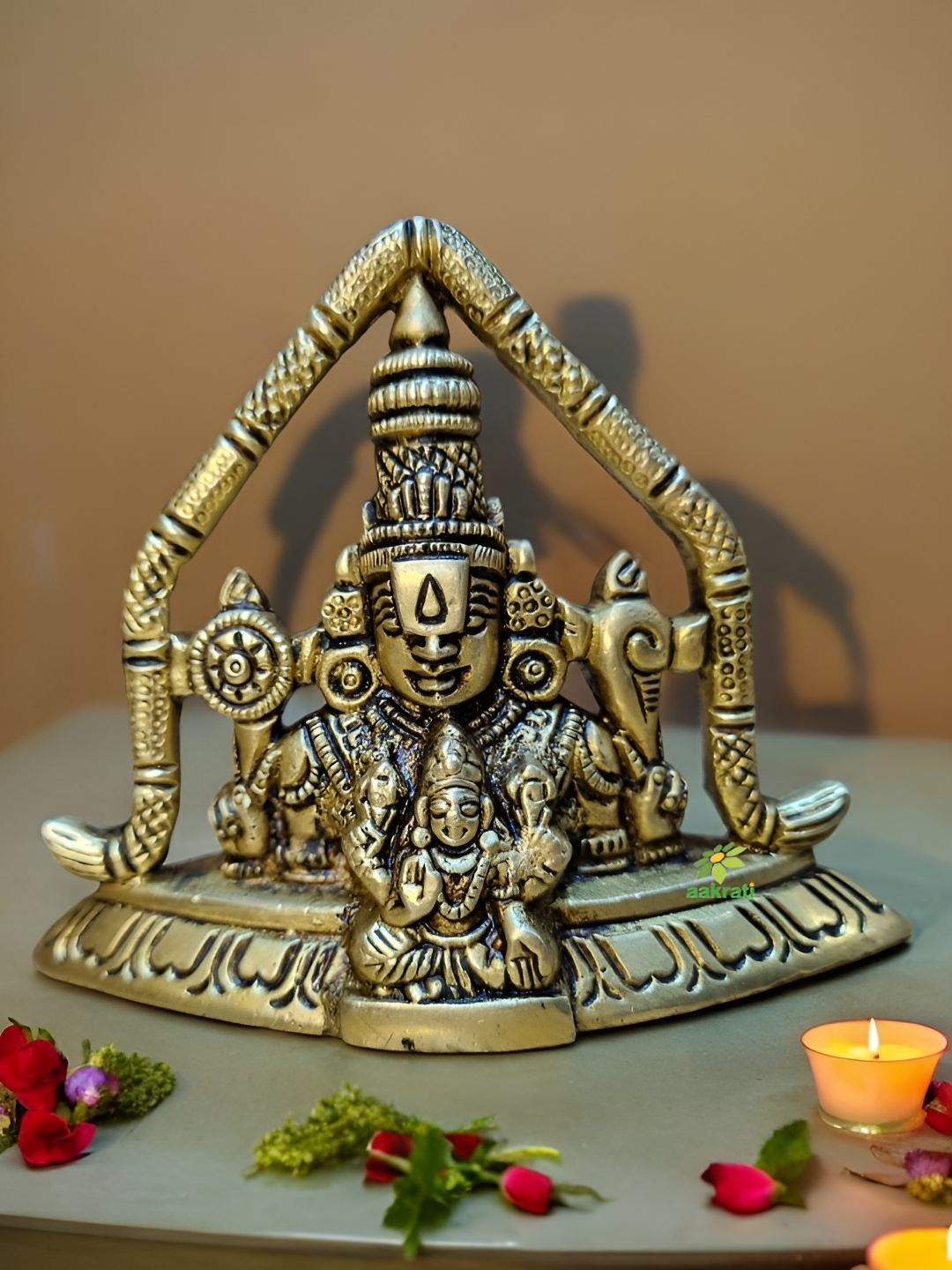 

Aakrati Yellow & Black Brass Religious Sitting Lord Balaji Idol Showpiece