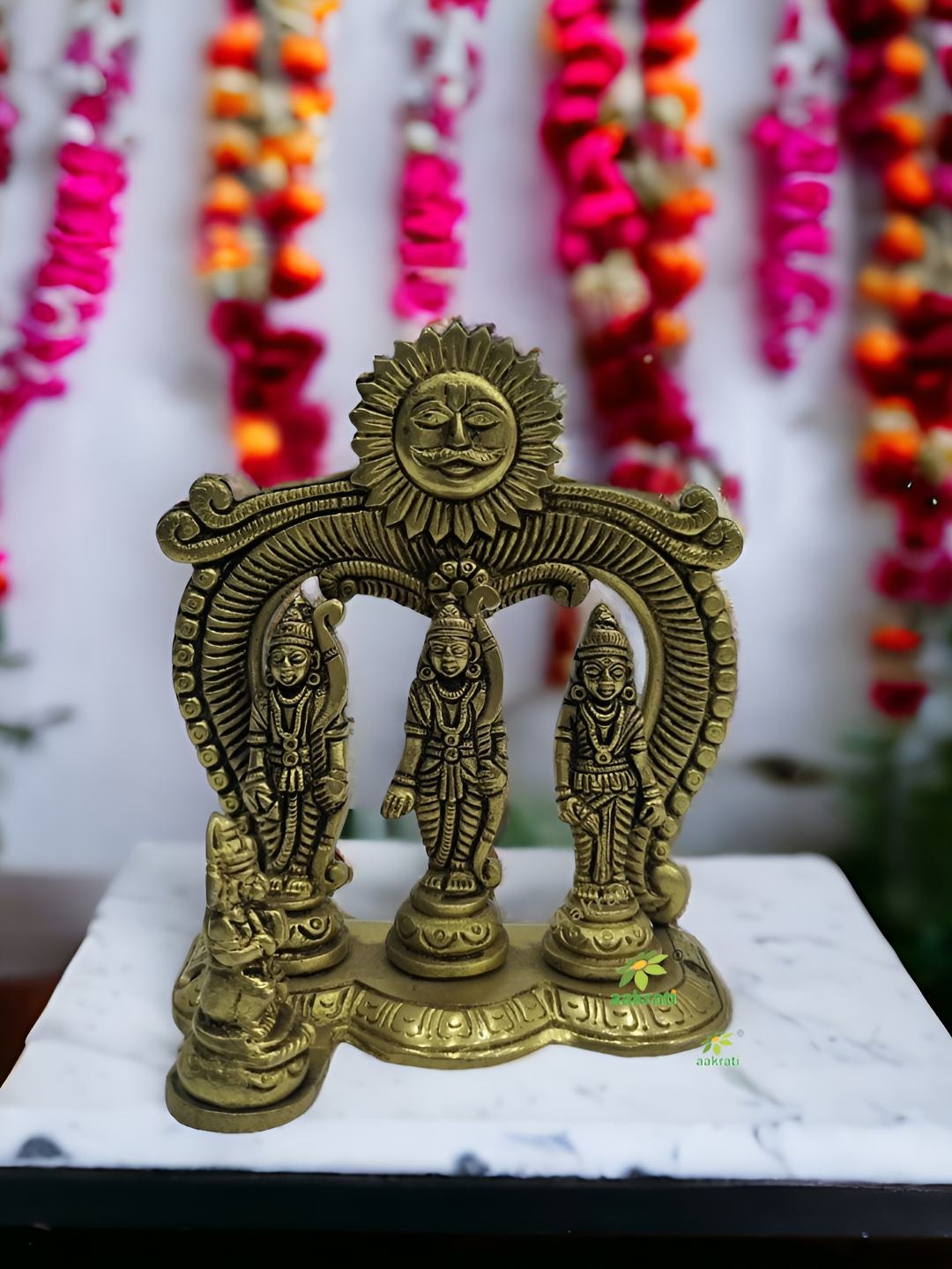 

Aakrati Gunmetal-Toned & Black Brass Religious Ram Darbar Idol Showpiece, Metallic