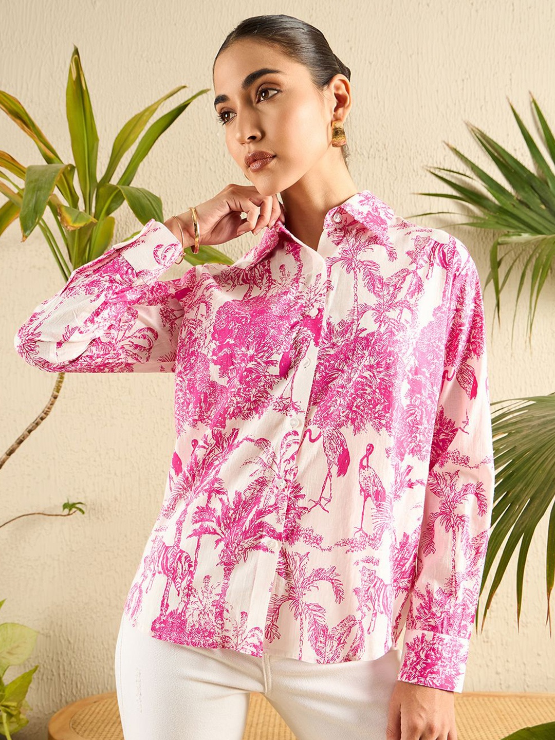 

Uptownie Printed Cotton Shirt, Pink