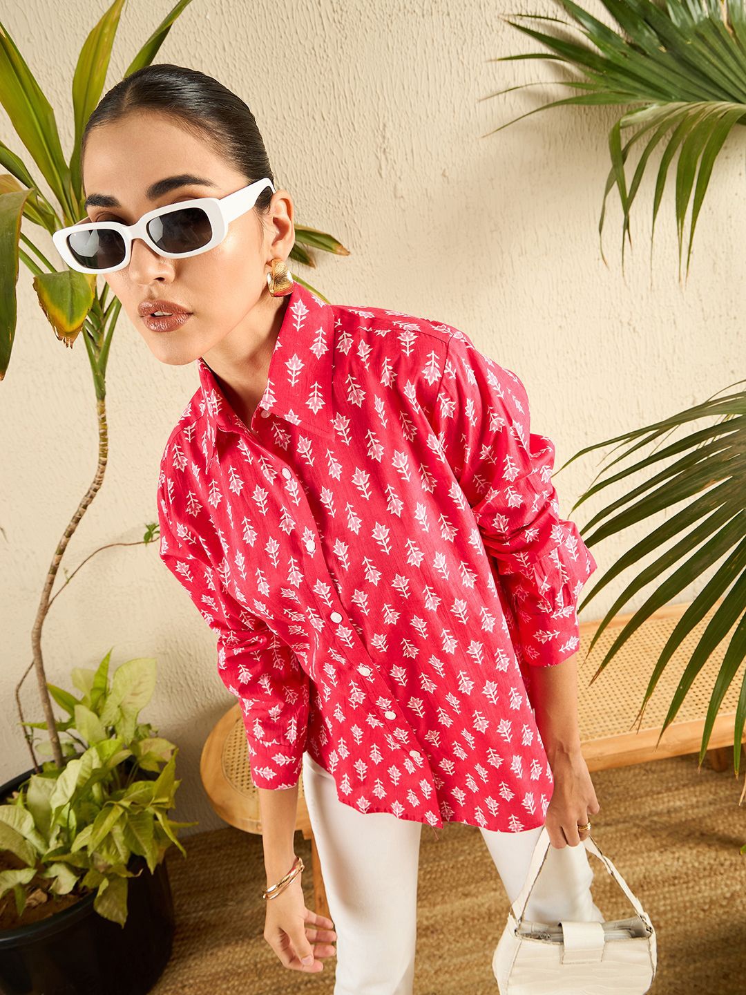 

Uptownie Printed Cotton Shirt, Pink