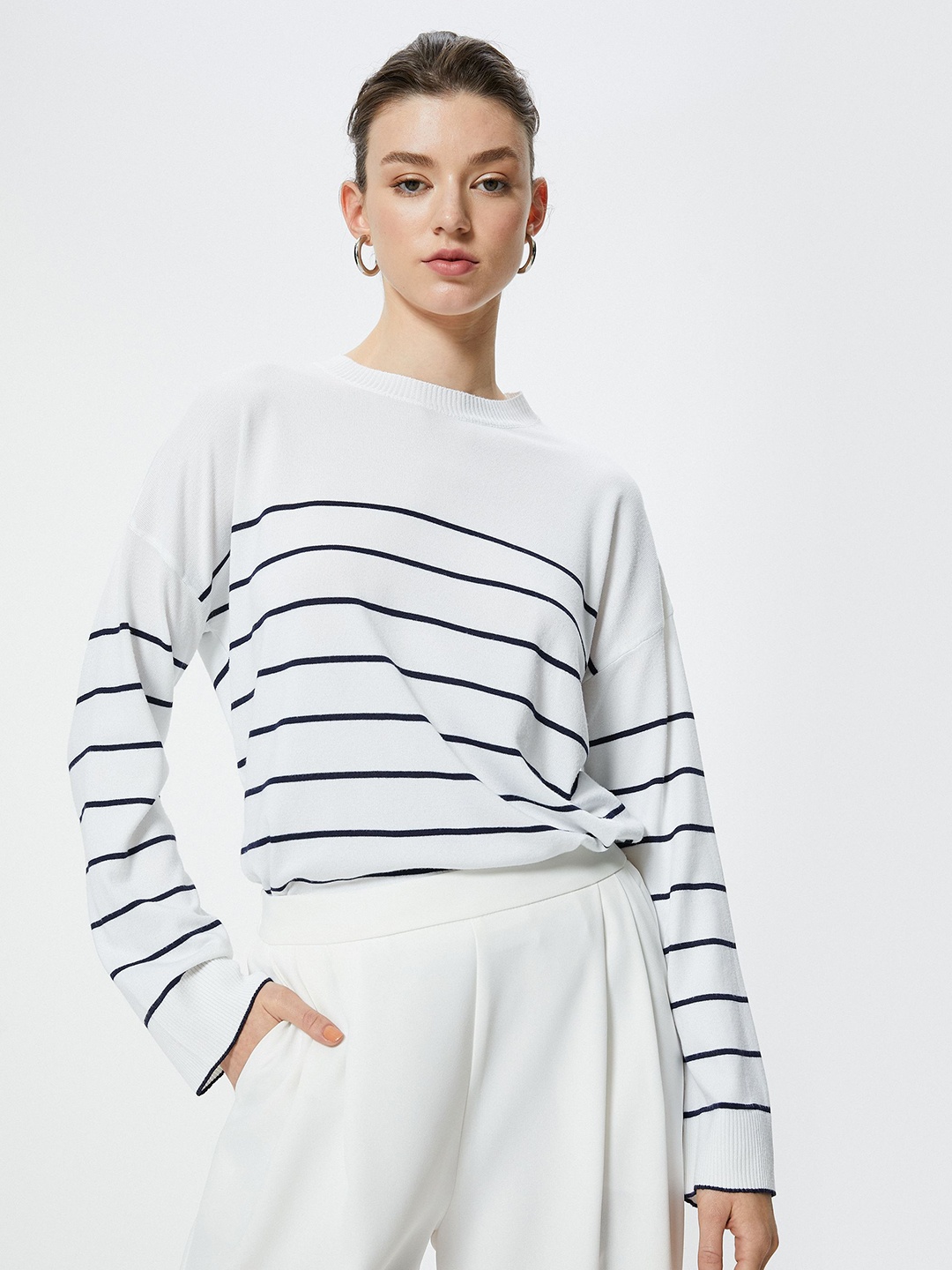 

Koton Women Striped Pullover, White