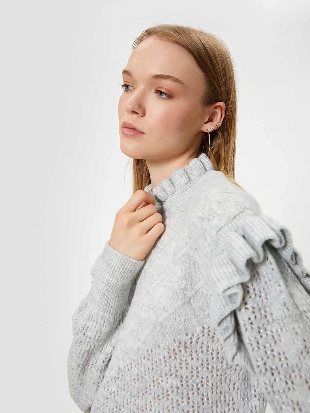 

Koton Women Cable Knit Pullover, Grey
