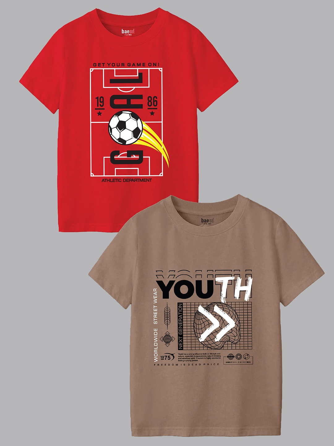 BAESD Boys Pack Of 2 Typography Printed Round Neck T-shirts, Red