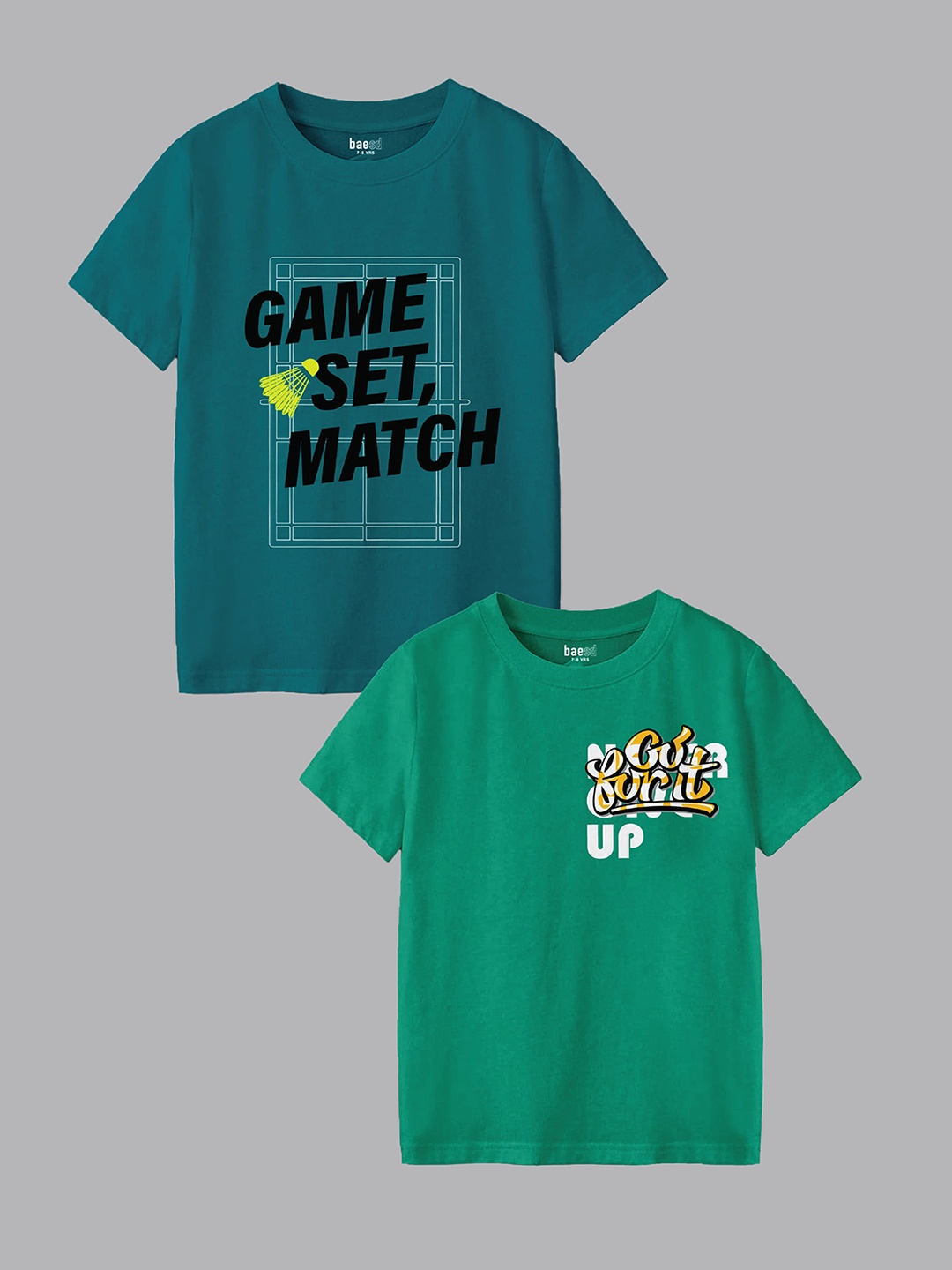 

BAESD Boys Pack Of 2 Typography Printed Round Neck T-shirts, Teal