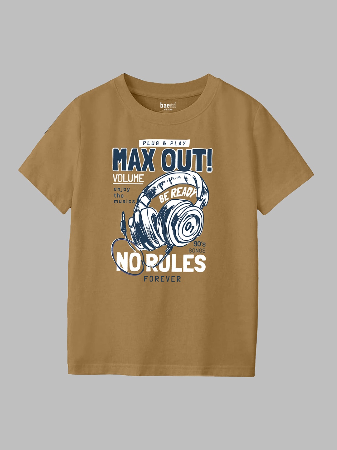 BAESD Boys Typography Printed Round Neck T-shirt, Brown