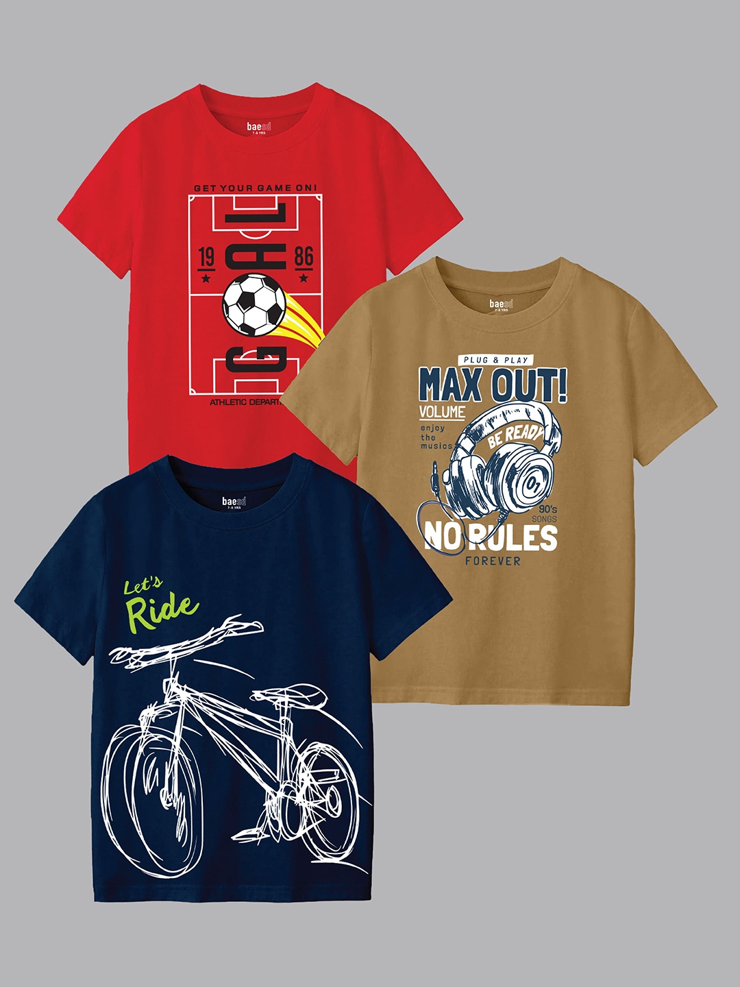 

BAESD Boys 3 Printed Raw Edge T-shirt, Multi