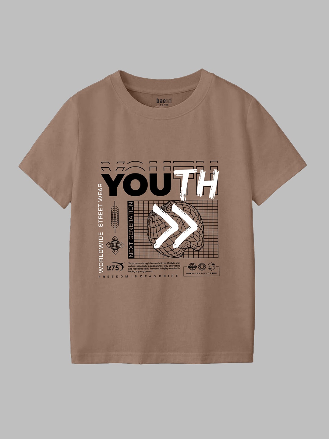 

BAESD Boys Typography Printed Applique T-shirt, Brown