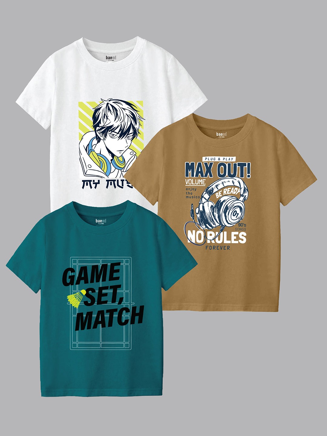 

BAESD Boys Pack Of 3 Graphic Printed T-shirt, White