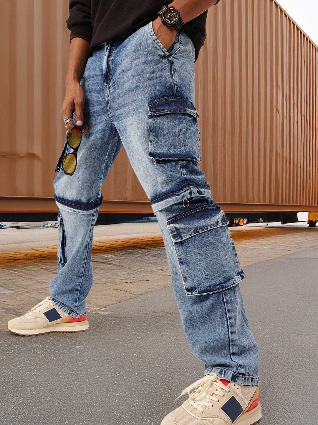

Kook N Keech Men Urban Savvy Modular Fit Faded Convertible Cargo Jeans, Blue