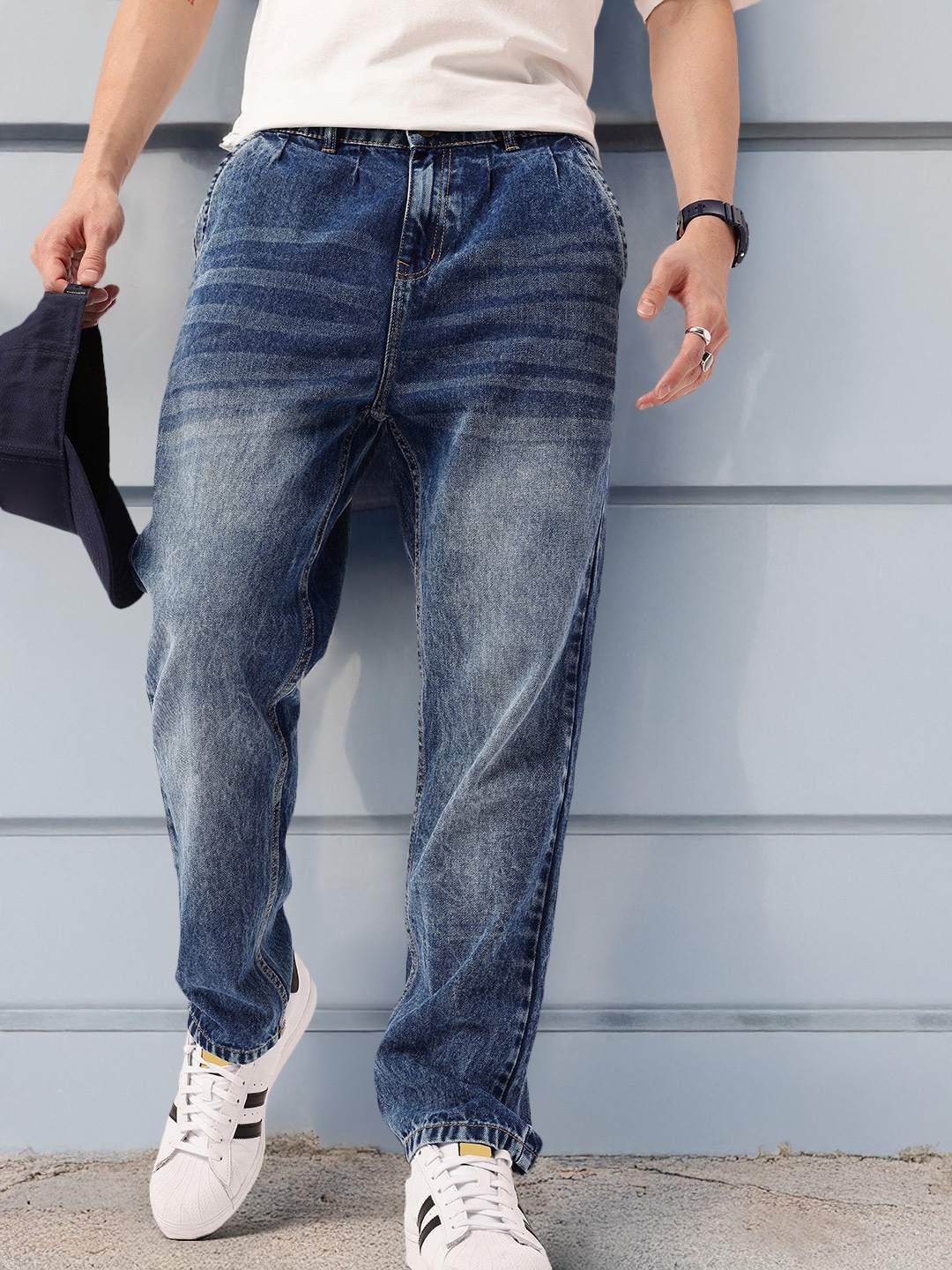 

Kook N Keech Men Urban Deep Fade Carpenter Fit Pleated Jeans, Blue