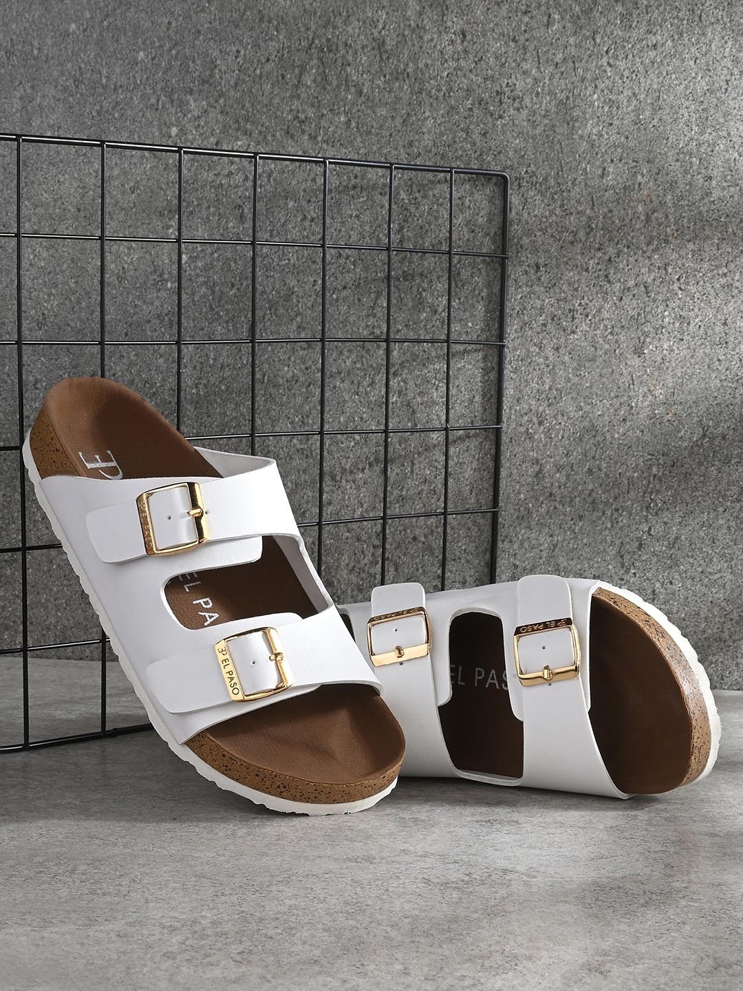 

El Paso Women Open Toe Flats with Buckles, Off white