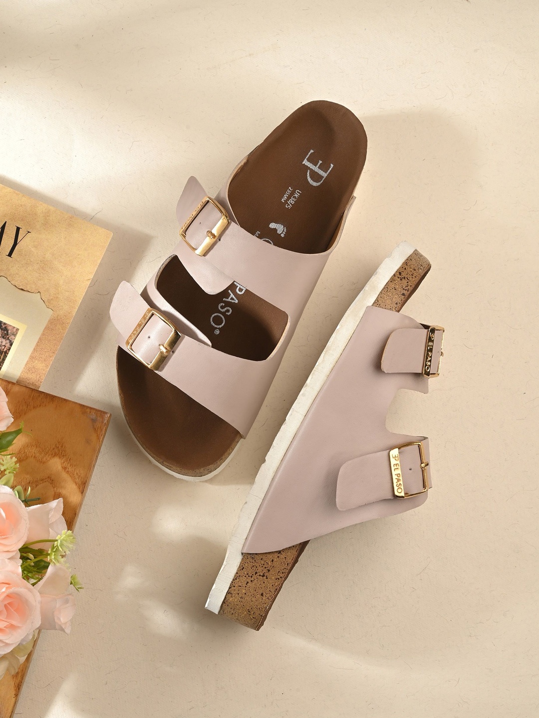 

El Paso Women Open Toe Flats with Buckles, Pink