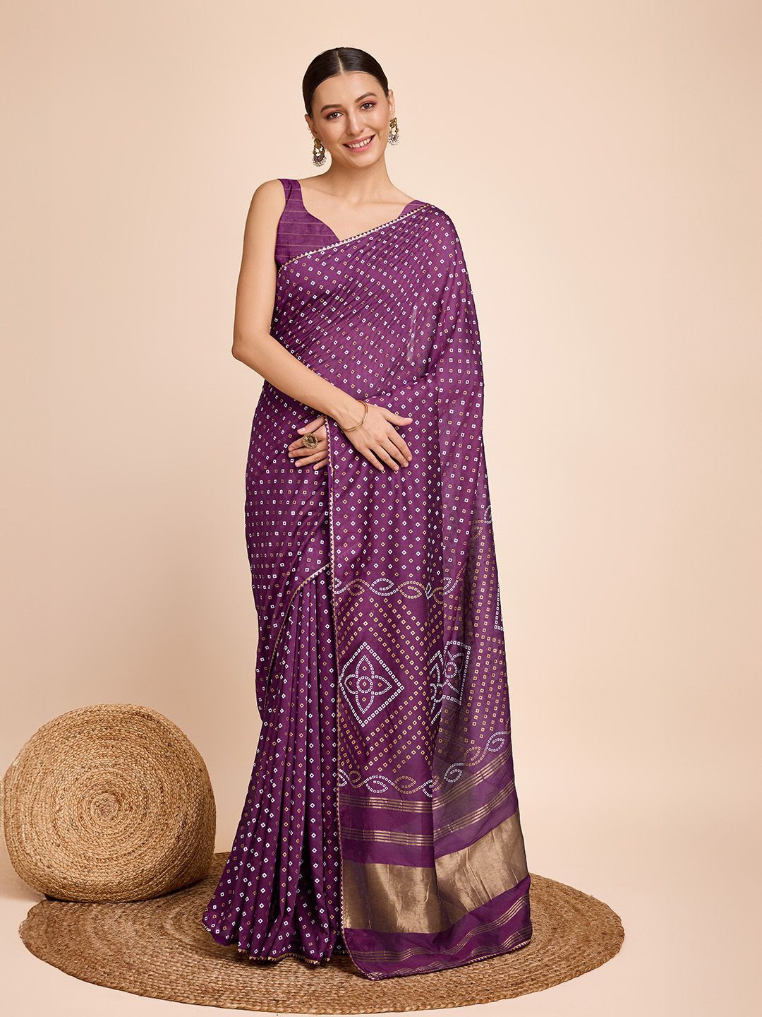 

LeeliPeeri Designer Zari Bandhani Saree, Purple