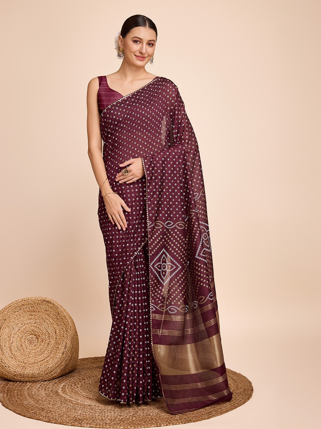 

LeeliPeeri Designer Batik Zari Bandhani Saree, Maroon