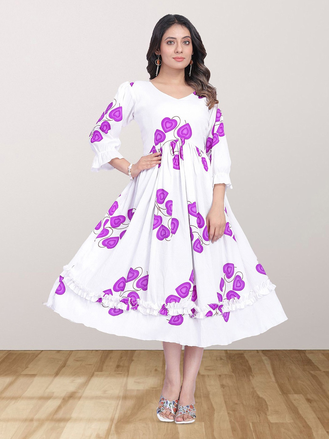 N N ENTERPRISE Floral Applique Georgette Fit & Flare Dress, Pink