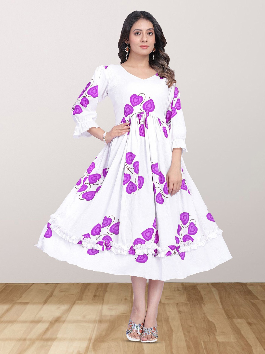 

N N ENTERPRISE Floral Applique Georgette Fit & Flare Maxi Dress, White