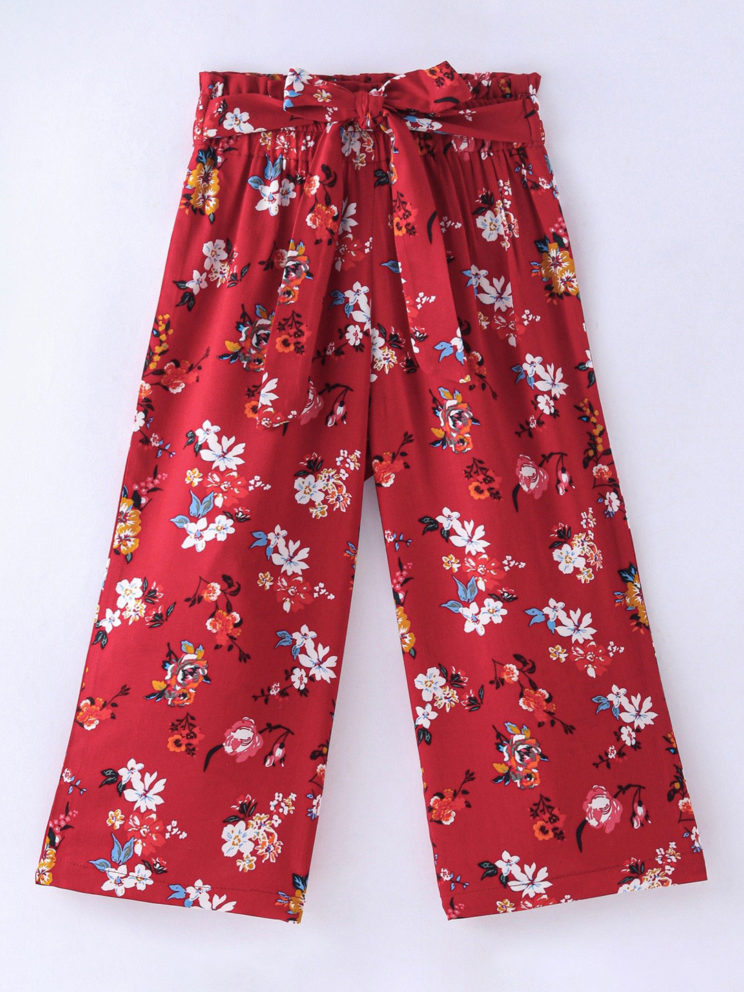 

CrayonFlakes Girls Floral Printed Straight Palazzo, Red