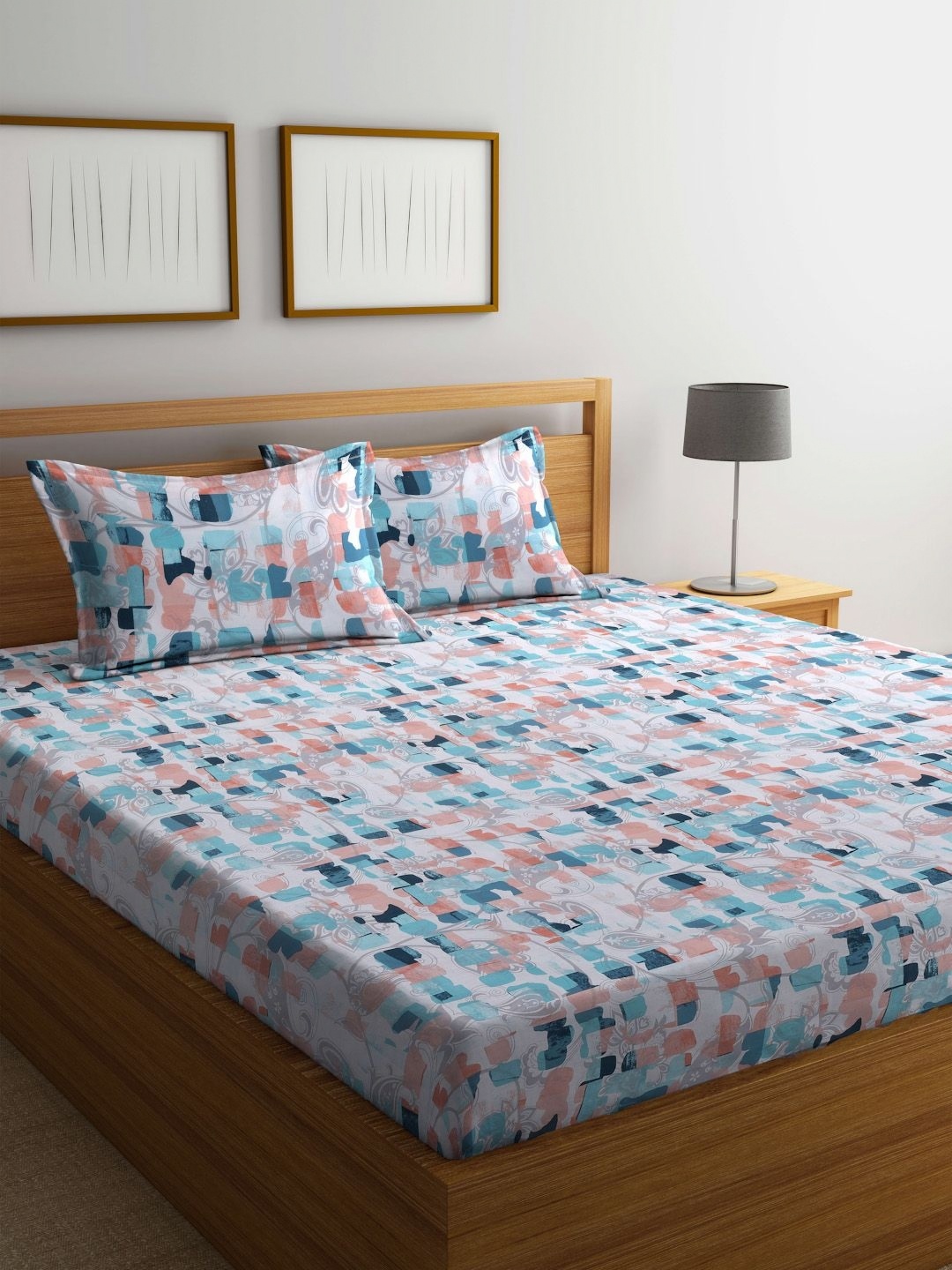 

BOMBAY DYEING White & Blue 144 TC Printed Queen Bedsheet with 2 Pillow Covers